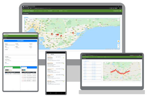 The Consignmate transport management software shown on desktop, tablet and mobile